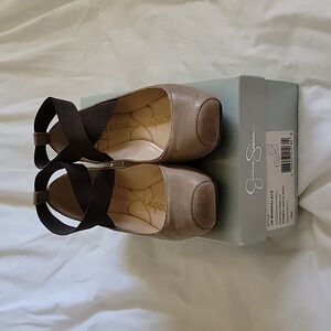 Jessica Simpson Mandalaye Leather Ballet Flat Womens 8 Coffee/Tobacco Square Toe